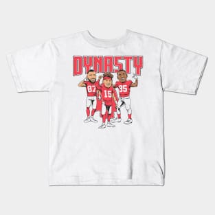 Patrick Mahomes Travis Kelce & Chris Jones Dynasty Caricatures Kids T-Shirt